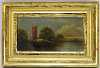 19C. H. E. Cook Dutch River O/B Sailing Painting