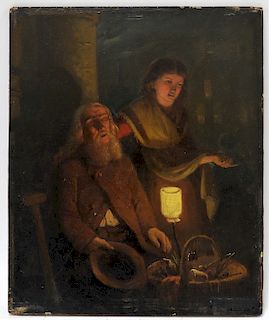19C. Dutch Illuminated Sleeping Man Genre Painting