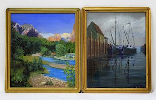 2PC Michael Davis Landscape and Seascape Paintings