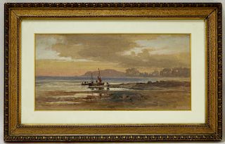 George Gray Sunset River Sailing WC Painting