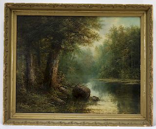 19C Jay C. Taylor Illuminated Forest O/C Painting
