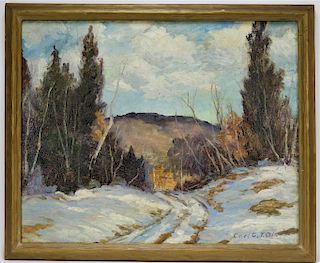 Carl Olson Winter Forest Landscape Painting