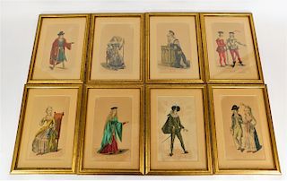 8PC 19C Continental Europe Costume Study Paintings