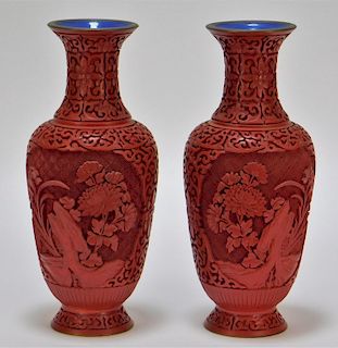 PR Chinese Carved Lacquer Cinnabar Vases