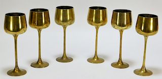 6PC MCM Rosenthal-Netter Turned Brass Wine Glasses