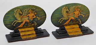 American Art Deco Cold Painted Pegasus Book Ends
