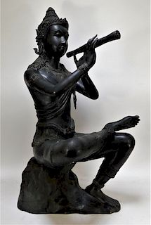Thai Bronze Sculpture of Seated Musician Attendant