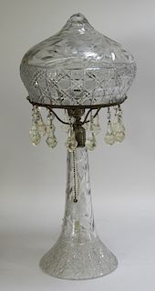 Antique American Cut Glass Floral Prism Table Lamp