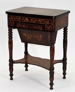 Dutch Marquetry Floral Inlay Sewing Work Stand
