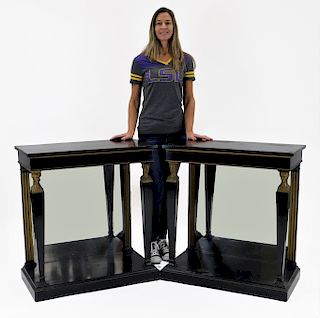 PR Ebonized Neo-Classical Mirrored Pier Tables