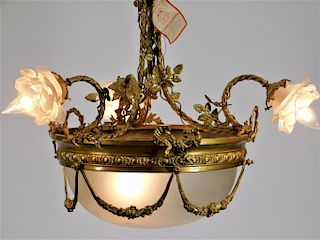 French Bronze Dore Floral Chandelier