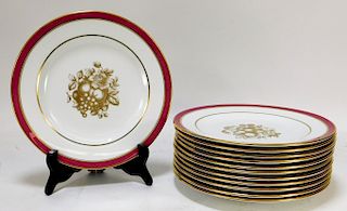 12 Spode Tiffany & Co Raspberry Border Gilt Plates