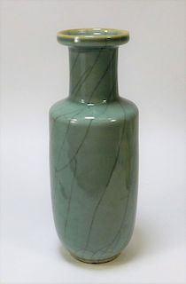 Antique Chinese Rouleau Form Celadon Crackle Vase