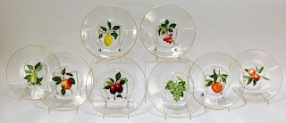 European Enameled Gilt Clear Glass Fruit Plates