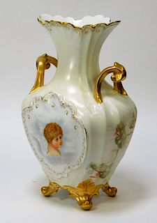 French Limoges Gilt Enameled Cherub Vase