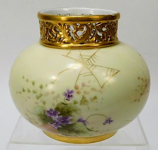French Limoges Gilt Floral Pierced Neck Vase