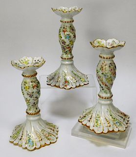 3 French Limoges Gilt Porcelain Candlestick Group