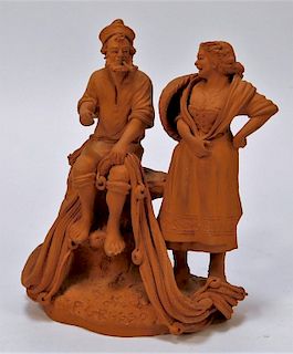 Paolo Grasso Italian Terracotta Man & Woman Figure