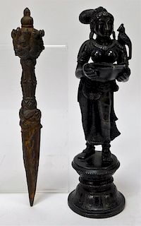 2 Indian Tibetan Devangana Bronze Figure & Phurba