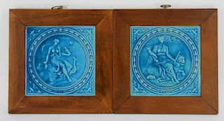 2PC Minton Hollins & Co Neoclassical Pottery Tiles