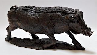 German Black Forest Carved Wood Boar Sculpture