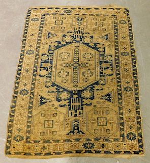 Chinese Blue Cream Floral Geometric Carpet Rug