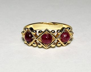 14K Yellow Gold & Cabochon Ruby Mughal Style Ring