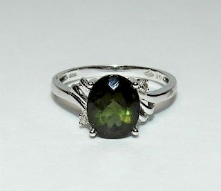14K White Gold & Simulated Emerald Lady's Ring