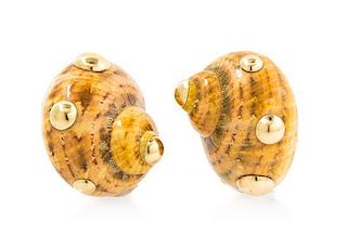 A Pair of 14 Karat Yellow Gold and Shell Earclips, MAZ, 13.40 dwts.