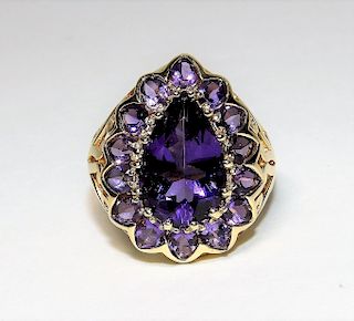 10K Yellow Gold Amethyst Cluster Cocktail Ring