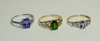 3 Amethyst Diamond Emerald Lady's Rings