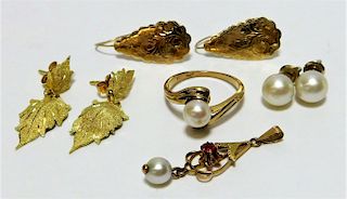8PC Estate 14K Gold Pearl Jewelry Earring Group