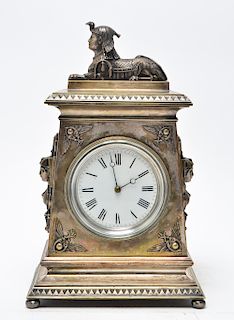 Egyptian Revival Silvered Bronze Mantel Clock