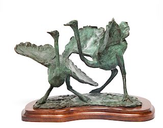 Terry Owen Mathews Two Ostriches Bronze Sculpture