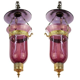 English Regency Amethyst Glass Bell Jar Lanterns 2