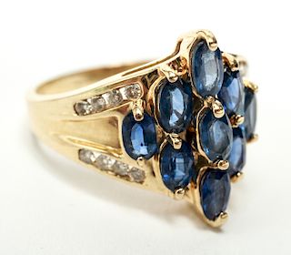 14K Gold Sapphires & Diamonds Cocktail Ring