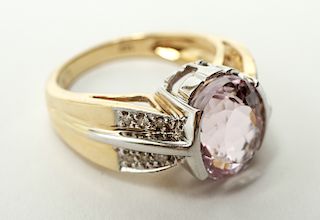 14K Gold Pink Topaz & Diamonds Cocktail Ring