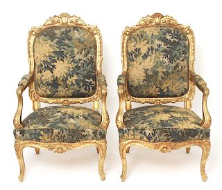 French Louis XV Style Giltwood Tapestry Chairs, 2