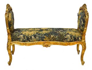 French Louis XV Style Giltwood Tapestry Bench