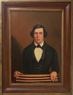 American Portrait Gentleman Oil on Canvas, 19th C.