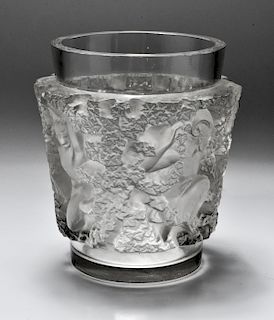 R. Lalique Colorless "Bacchus" Cut Glass Vase