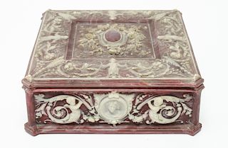 Incolay Stone Large Jewelry Box w Relief Cherubs