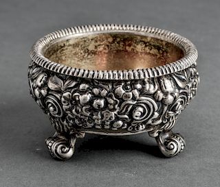 English Sterling Silver Repousse Footed Salt