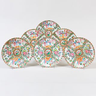 Set of Six Chinese Export Porcelain Rose Medallion Plates