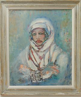 Judaica Israeli Portrait of Woman Signed Oil