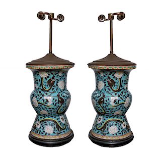 Chinese Qing Yen-Yen Dragon Vase Lamps, Pair