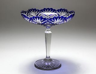 Bohemian Cobalt Cut to Clear Crystal Compote