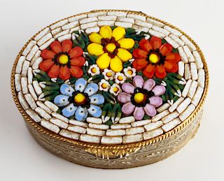 Italian Micromosaic Floral Motif Small Oval Box