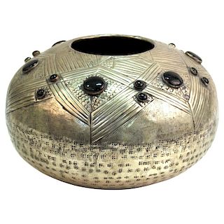 Art Deco Style Hammered Vessel with Faux Cabochons