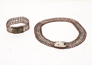 Taxco Mexico Silver & Copper Collar & Bracelet Set